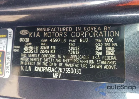 2019 Kia Sportage Ex z USA, uszkodzony, nr VIN KNDPN3AC2K7550031